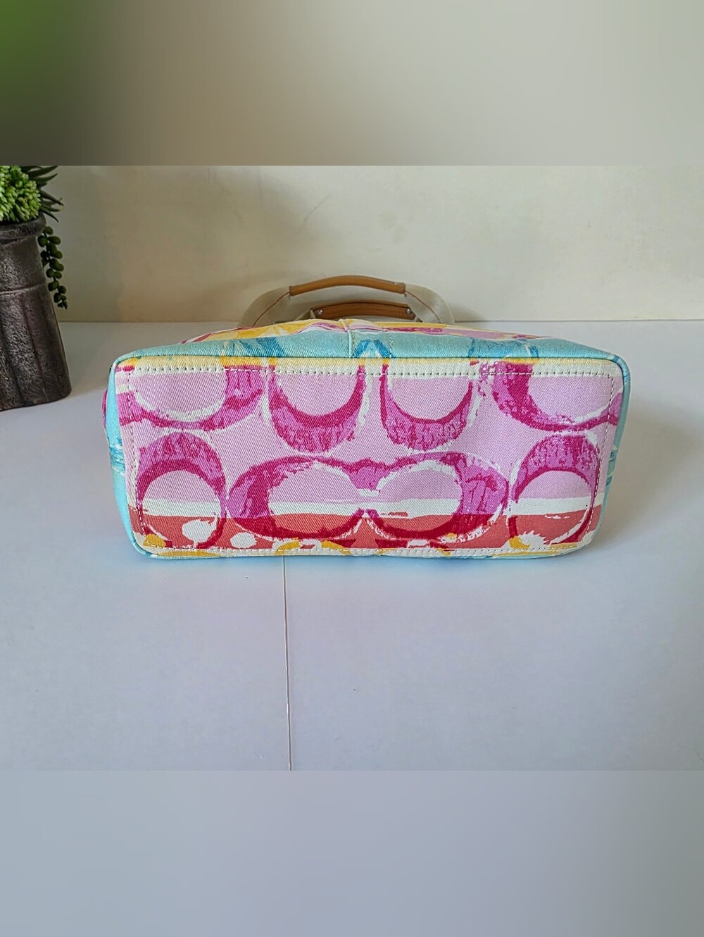 Coach Y2k Hamptons Weekend Watercolor Signature Canvas Shoulder Bag - Picture 9 of 12
